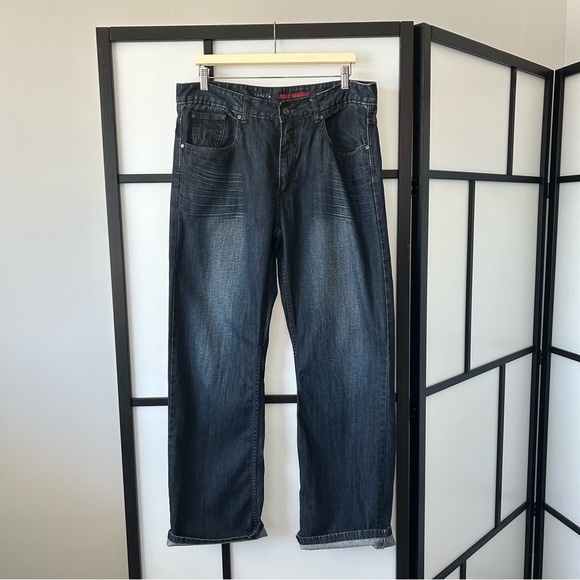 [34x32] Urban Pipeline Men’s Loose Bootcut Dark Wash Denim Jeans - Picture 4 of 9